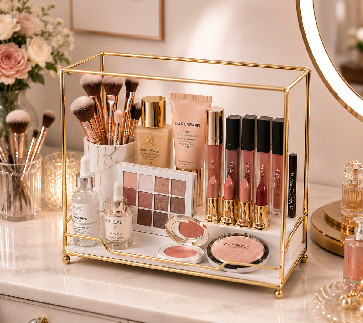 Elegant Gold Vanity Storage Basket