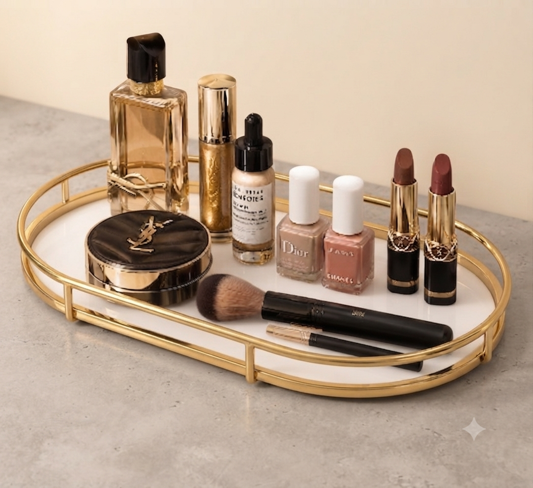 Premium Design Marble Cover Cosmetics Tray | Elegant Makeup Organizer with Protective Lid