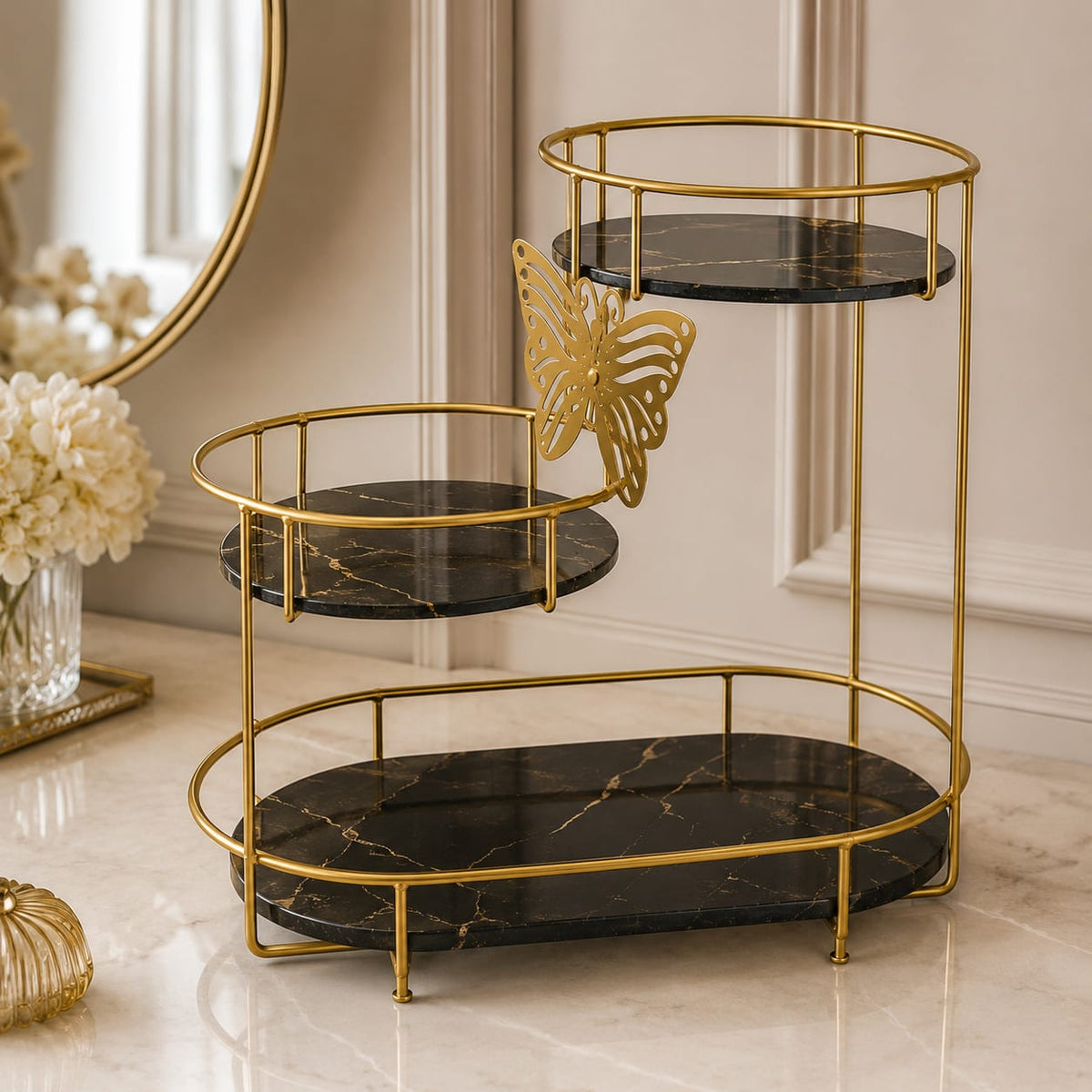 Hafsa 3 Tier Butterfly Luxury Organizer – Elegant Makeup, Perfume & Skincare Storage Rack