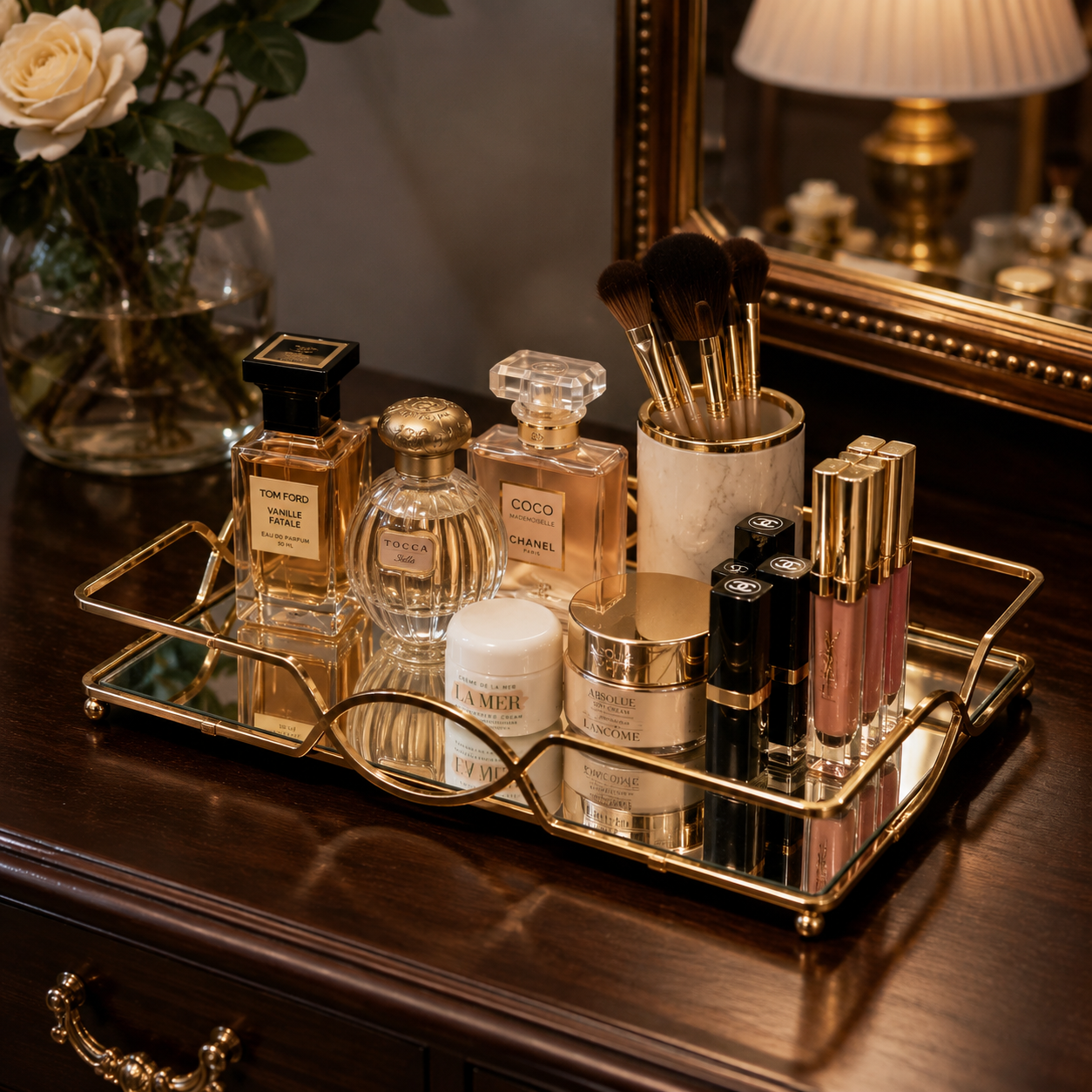 Gold Mirror Tray – Rectangular Decorative Vanity, Coffee Table & Jewelry Display Tray