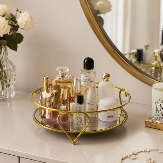 Luxury Golden Heart Design Cosmetic Organizer Tray