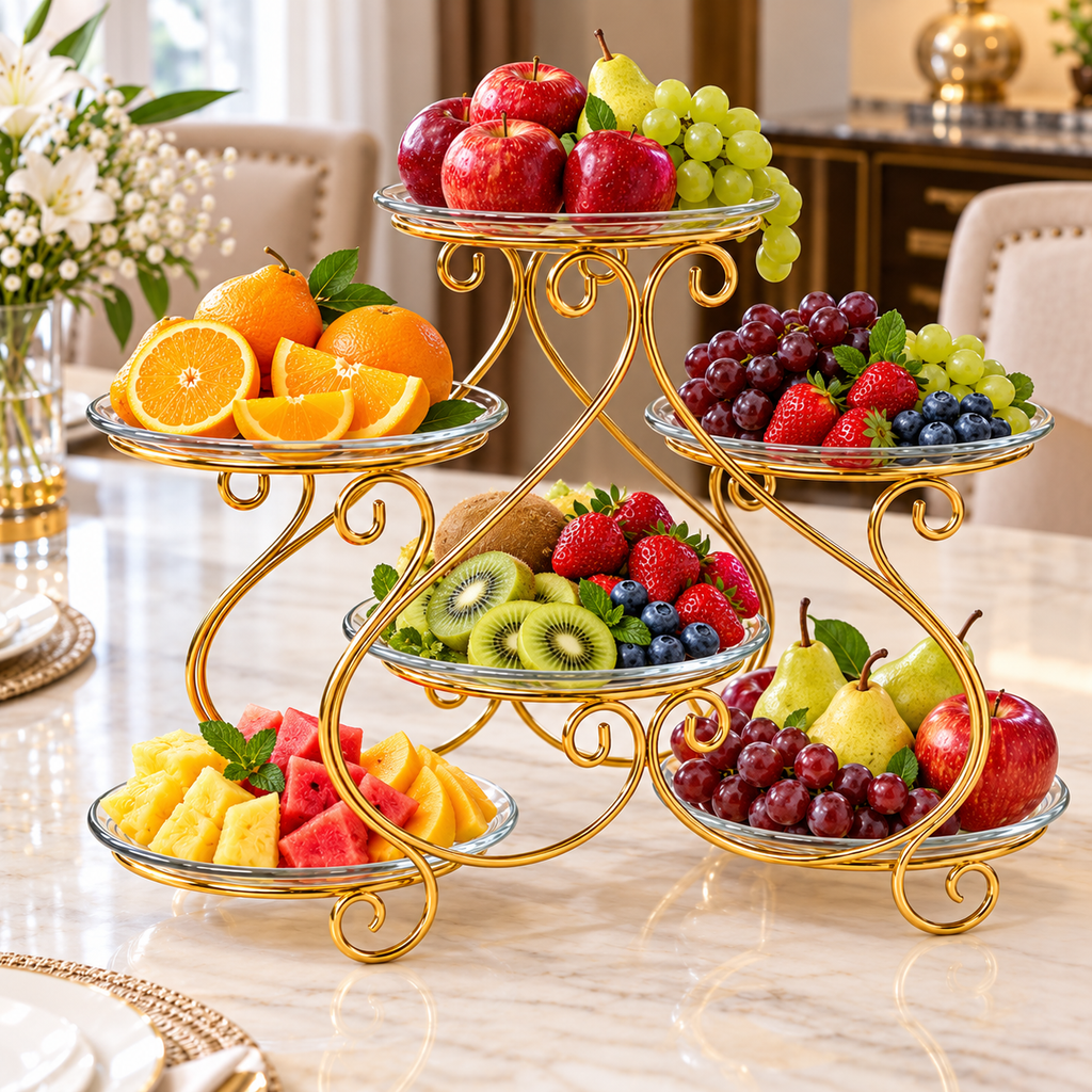 (Without Plates) Luxury Golden 6-Tier Serving Stand – Elegant Metal Display Rack