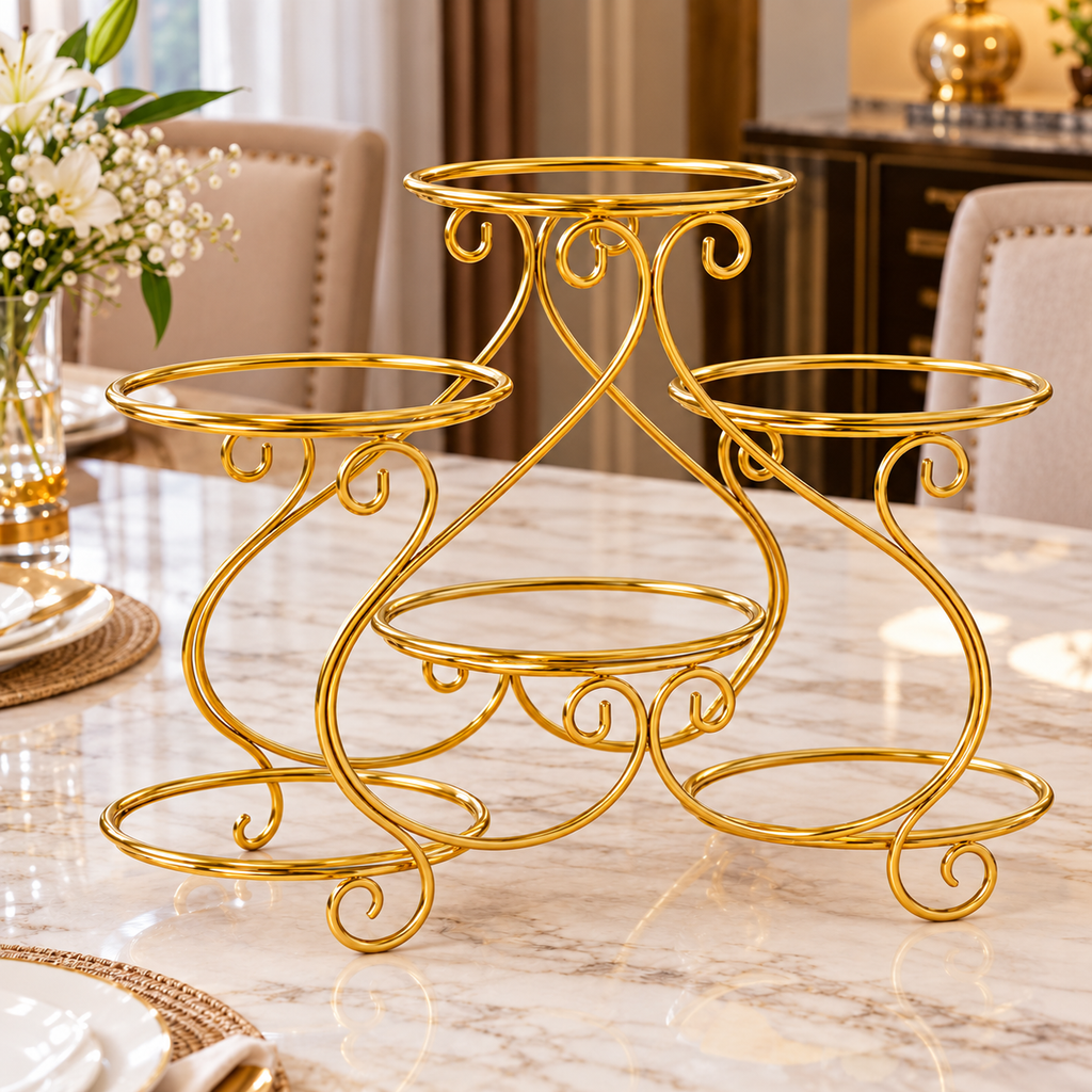 (Without Plates) Luxury Golden 6-Tier Serving Stand – Elegant Metal Display Rack