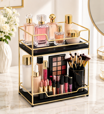 Luxury 2 Tier Gold Cosmetic Organizer Tray