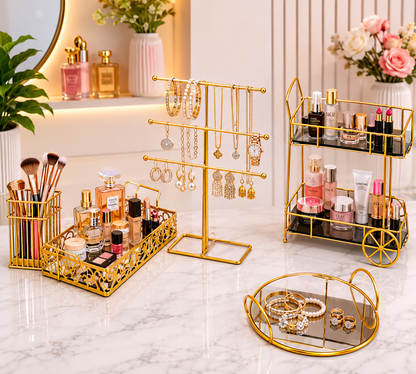 Deal No 5 Luxury Gold Vanity Organizer – 5 Pcs Makeup & Jewelry Storage Set