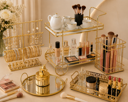 Deal No 5 Luxury Gold Vanity Organizer – 5 Pcs Makeup & Jewelry Storage Set