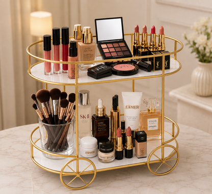 2-Tier Trolley Shape Cosmetics & Food Display Stand