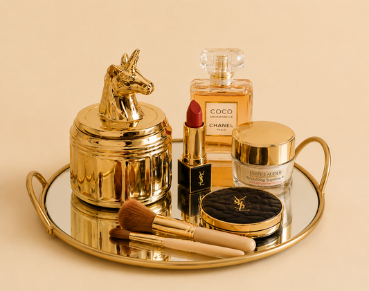 Single Makeup Organizer Round Mirror Tray – Elegant Vanity Storage Display