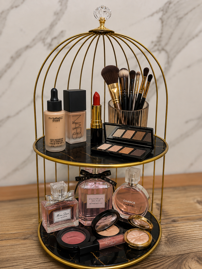 2 Layers Cosmetics Cage Organizer – Stylish Makeup & Skincare Storage Rack