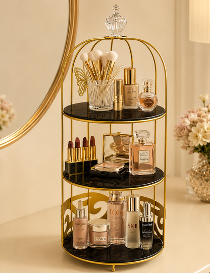 3 Layers Cage Cosmetics Storage Organizer – Multi-Tier Makeup & Skincare Storage Rack for Vanity, Bathroom & Dressing Table
