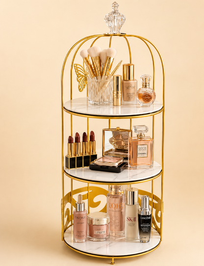 3 Layers Cage Cosmetics Storage Organizer – Multi-Tier Makeup & Skincare Storage Rack for Vanity, Bathroom & Dressing Table