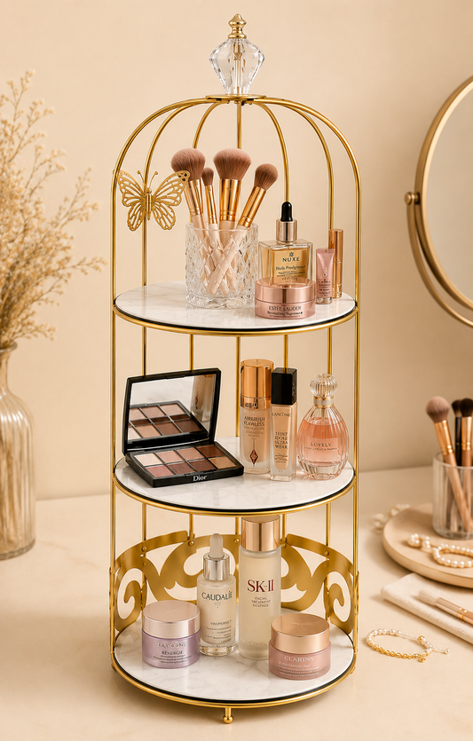 Butterfly 3 Layers Cosmetics Cage Organizer – Elegant Rotating Makeup & Jewelry Storage Rack