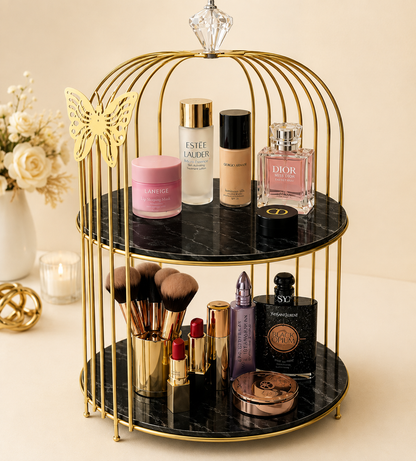 Butterfly 2 Layers Cage Vanity Organizer – Luxury Gold Makeup, Skincare & Perfume Storage organizer