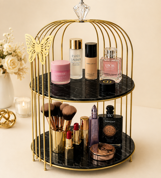 Butterfly 2 Layers Cage Vanity Organizer – Luxury Gold Makeup, Skincare & Perfume Storage organizer