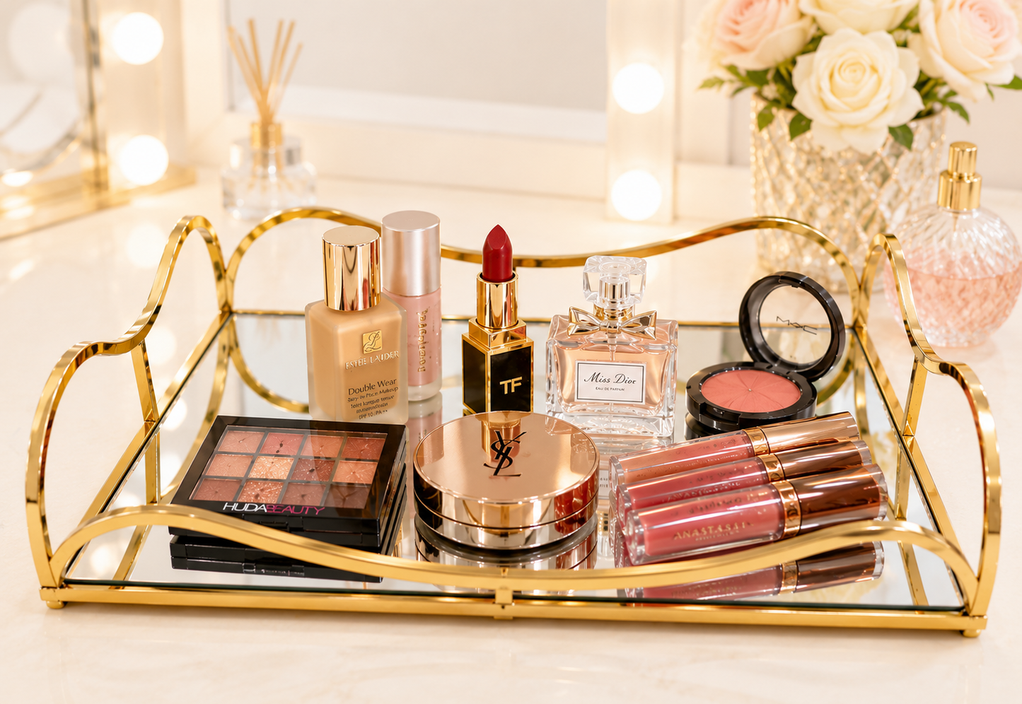 Luxury Rectangular Cosmetics Tray – Decorative Vanity Organizer for Perfume, Makeup & Jewelry