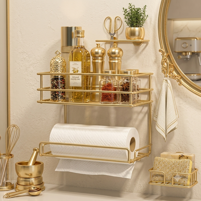 Luxury Gold Wall Mounted 2-Tier Bathroom & Cosmetic Organizer Rack