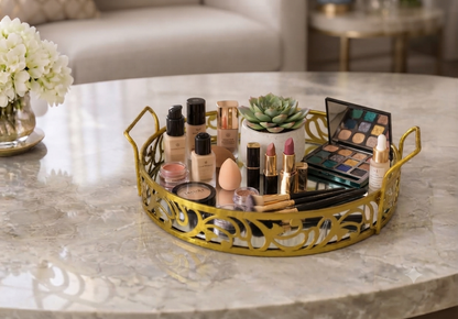 Luxury Golden Round Mirror Tray with Handles