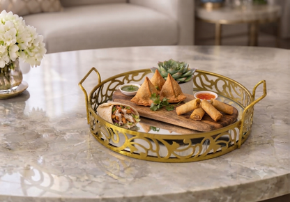 Luxury Golden Round Mirror Tray with Handles