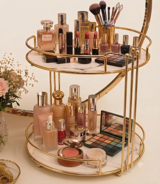2-Layer Makeup Organizer Stand – Elegant Cosmetic Storage Display Rack