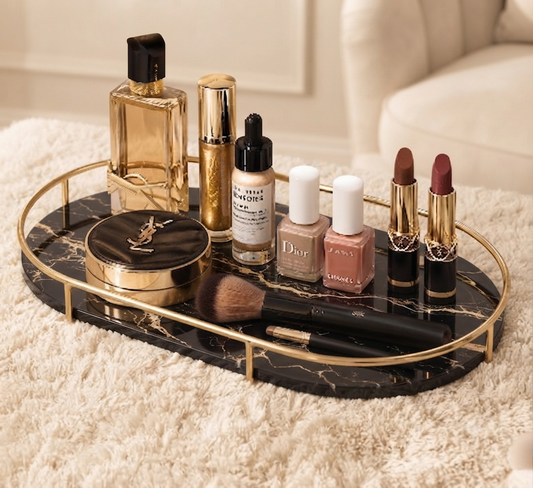 Premium Design Marble Cover Cosmetics Tray | Elegant Makeup Organizer with Protective Lid