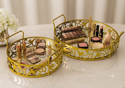 Premium Round Set of 2 Cosmetics & Serving Trays
