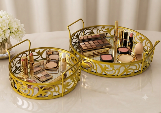 Premium Round Set of 2 Cosmetics & Serving Trays