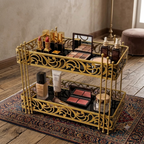Luxury 2-Tier Gold Cosmetic Organizer Tray – White & Black Marble Design
