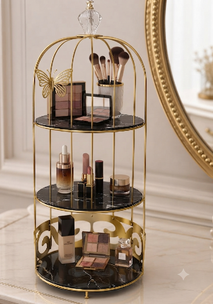 Butterfly 3 Layers Cosmetics Cage Organizer – Elegant Rotating Makeup & Jewelry Storage Rack