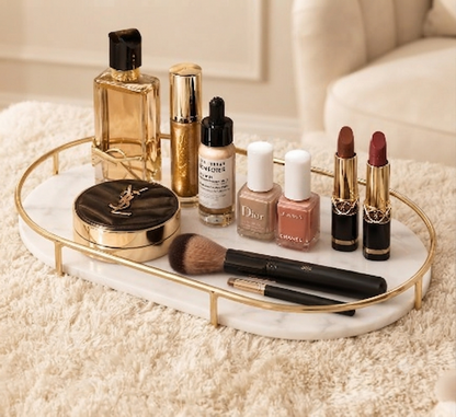 Premium Design Marble Cover Cosmetics Tray | Elegant Makeup Organizer with Protective Lid