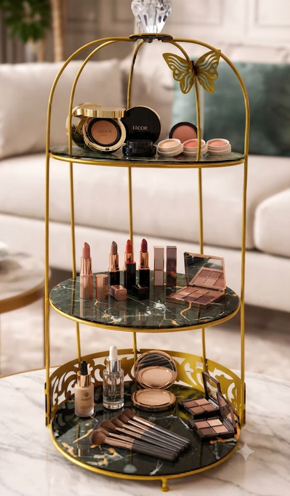 Butterfly 3 Layers Cosmetics Cage Organizer – Elegant Rotating Makeup & Jewelry Storage Rack