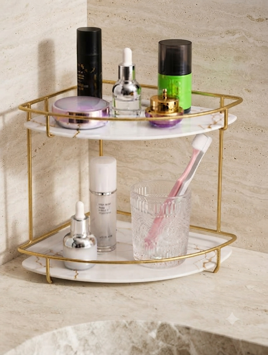 Premium 2-Layer Corner Counter-Top Acrylic Storage Shelf Organizer