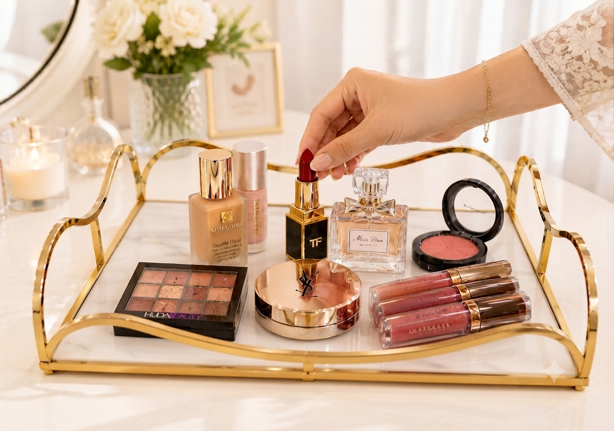 Luxury Rectangular Cosmetics Tray – Decorative Vanity Organizer for Perfume, Makeup & Jewelry