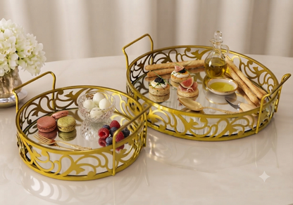 Premium Round Set of 2 Cosmetics & Serving Trays