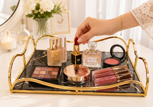 Luxury Rectangular Cosmetics Tray – Decorative Vanity Organizer for Perfume, Makeup & Jewelry