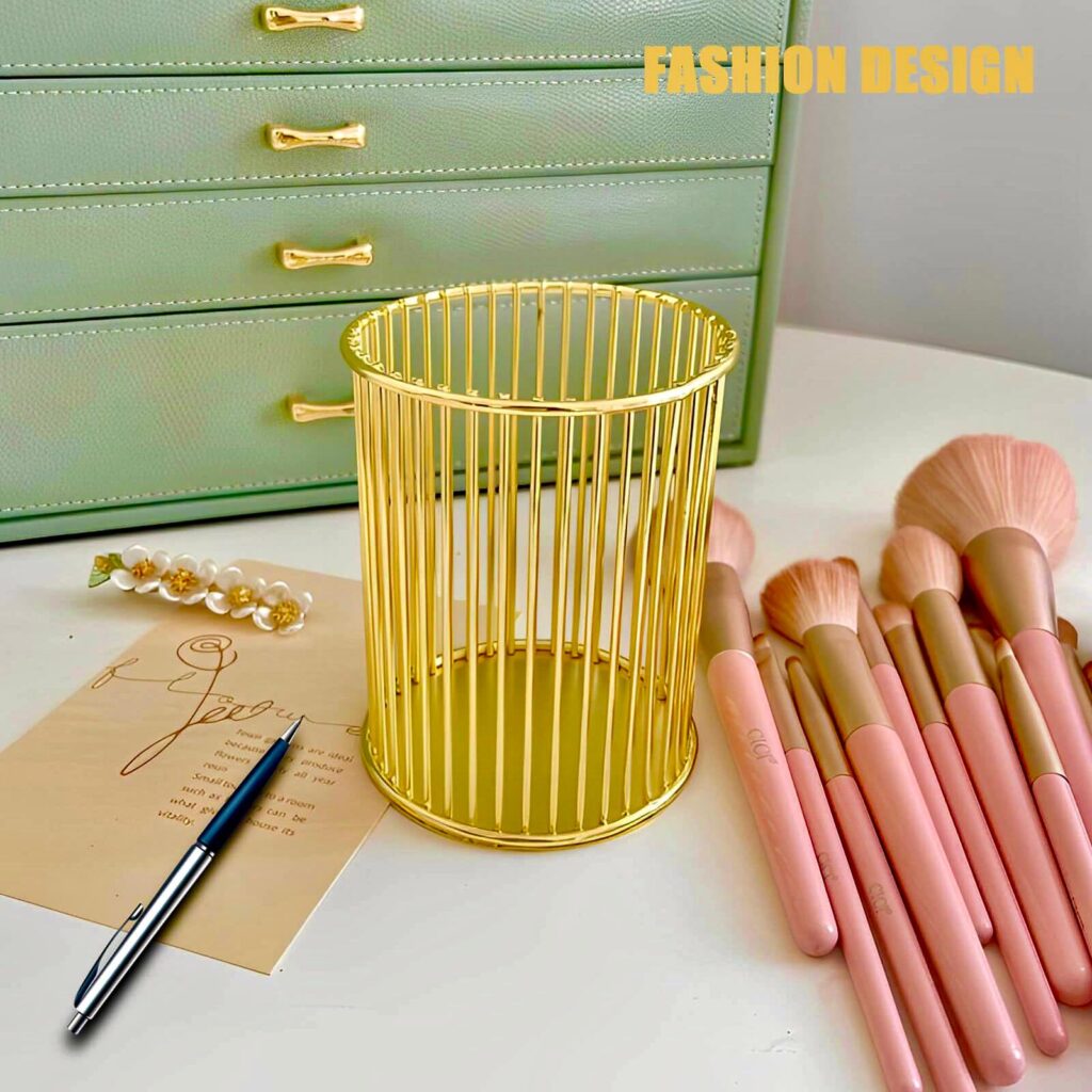 Metal Cosmetics Holder for Makeup Brushes, Pens & Desk Accessories – Durable Mesh Organizer