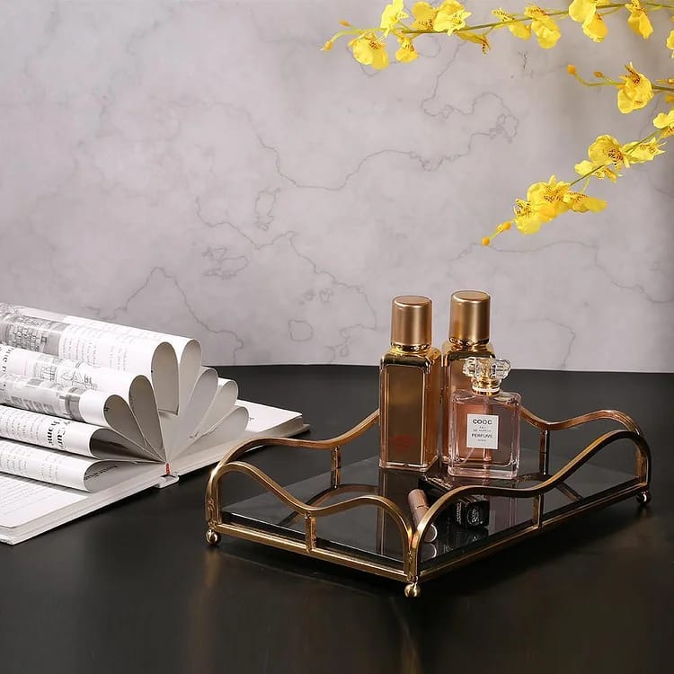 Luxury Rectangular Cosmetics Tray – Decorative Vanity Organizer for Perfume, Makeup & Jewelry