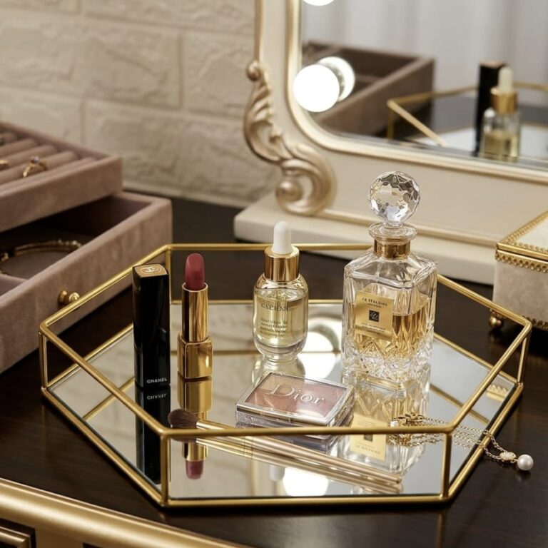 Hexagonal Cosmetics & Serving Mirror Tray – Luxury Vanity Organizer & Decorative Display Tray