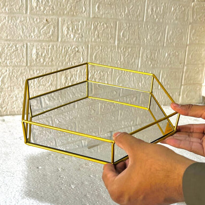 Hexagonal Cosmetics & Serving Mirror Tray – Luxury Vanity Organizer & Decorative Display Tray