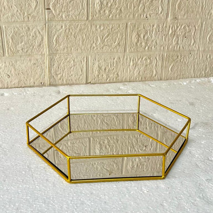 Hexagonal Cosmetics & Serving Mirror Tray – Luxury Vanity Organizer & Decorative Display Tray