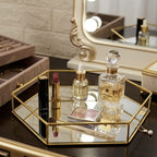 Hexagonal Cosmetics & Serving Mirror Tray – Luxury Vanity Organizer & Decorative Display Tray