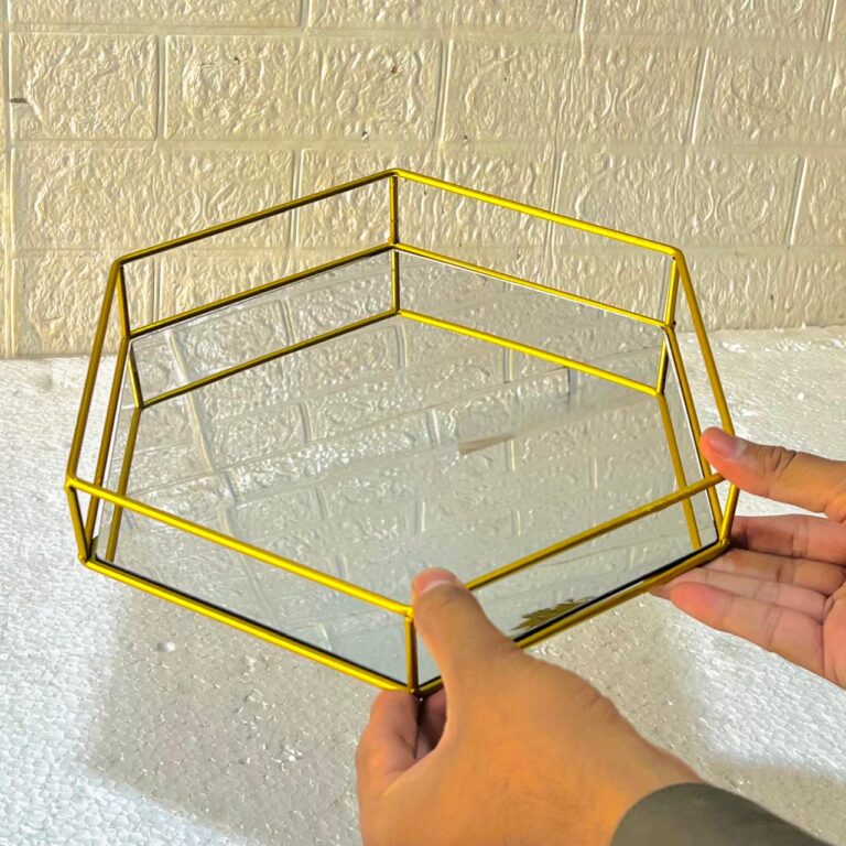 Hexagonal Cosmetics & Serving Mirror Tray – Luxury Vanity Organizer & Decorative Display Tray