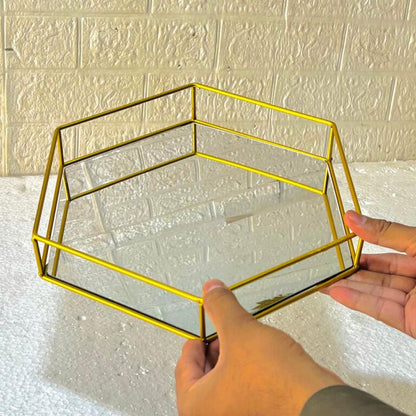 Hexagonal Cosmetics & Serving Mirror Tray – Luxury Vanity Organizer & Decorative Display Tray