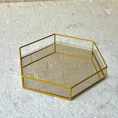 Hexagonal Cosmetics & Serving Mirror Tray – Luxury Vanity Organizer & Decorative Display Tray