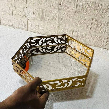 Hexagonal Cosmetics & Serving Mirror Tray – Luxury Vanity Organizer & Decorative Display Tray