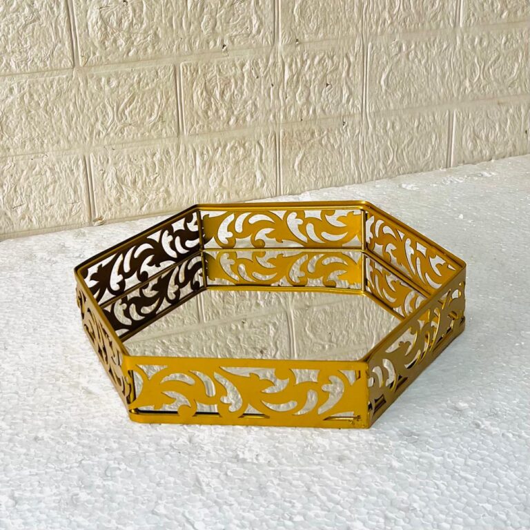 Hexagonal Cosmetics & Serving Mirror Tray – Luxury Vanity Organizer & Decorative Display Tray