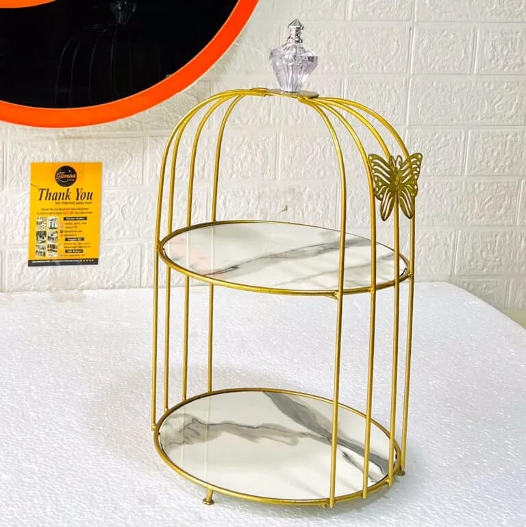 Butterfly 2 Layers Cage Vanity Organizer – Elegant Gold Makeup & Perfume Display Stand