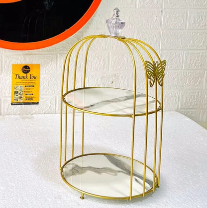 Butterfly 2 Layers Cage Vanity Organizer – Elegant Gold Makeup & Perfume Display Stand