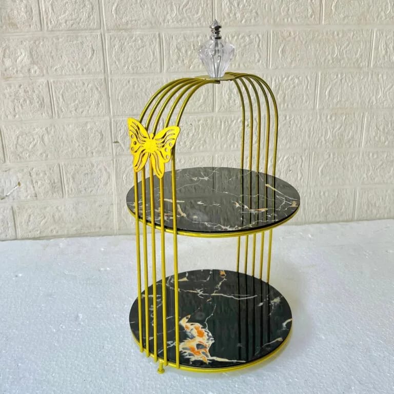 Butterfly 2 Layers Cage Vanity Organizer – Elegant Gold Makeup & Perfume Display Stand
