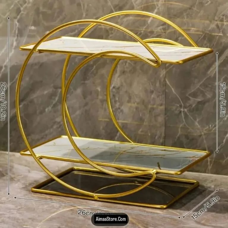 Hafsa Moon Shape 2 Layers Organizer – Elegant Multi-Purpose Storage Shelf for Makeup, Cosmetics & Accessories