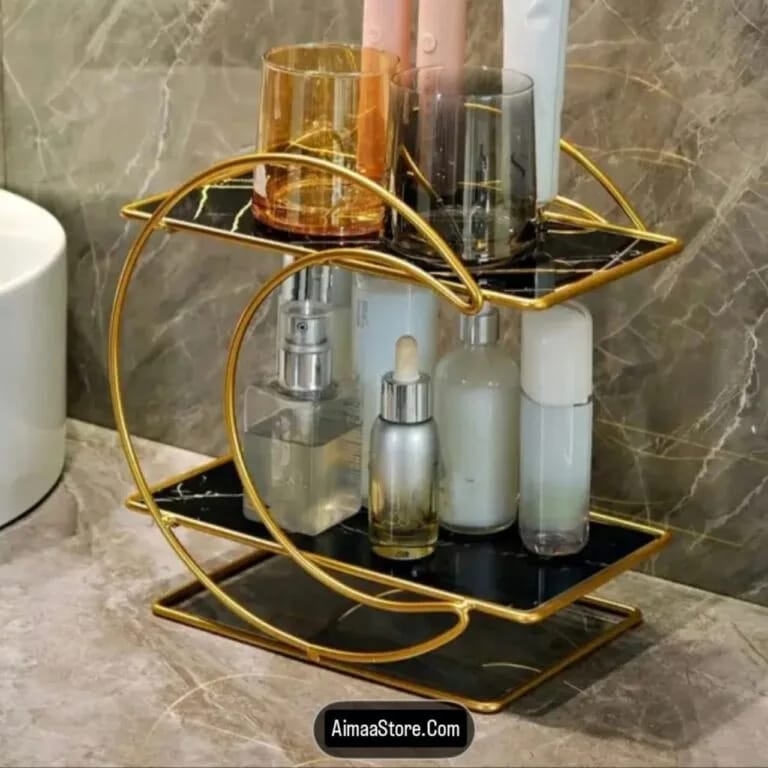 Hafsa Moon Shape 2 Layers Organizer – Elegant Multi-Purpose Storage Shelf for Makeup, Cosmetics & Accessories